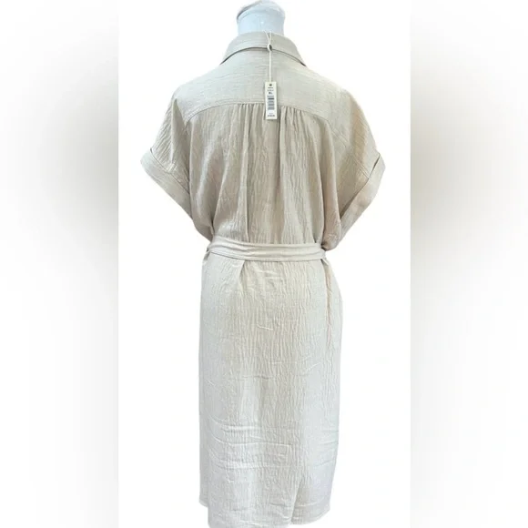 Max Studio Belted Shirt Dress Beige Linen Look Short Sleeve XL NWT - Picture 9 of 9